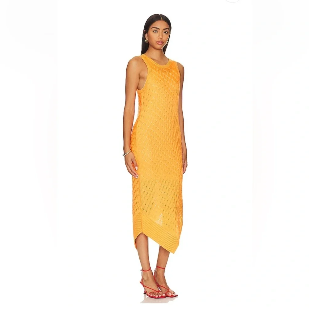 Crochet Knit Midi Dress Orange | Asymmetrical Bodycon Summer Style size small - Picture 2 of 4